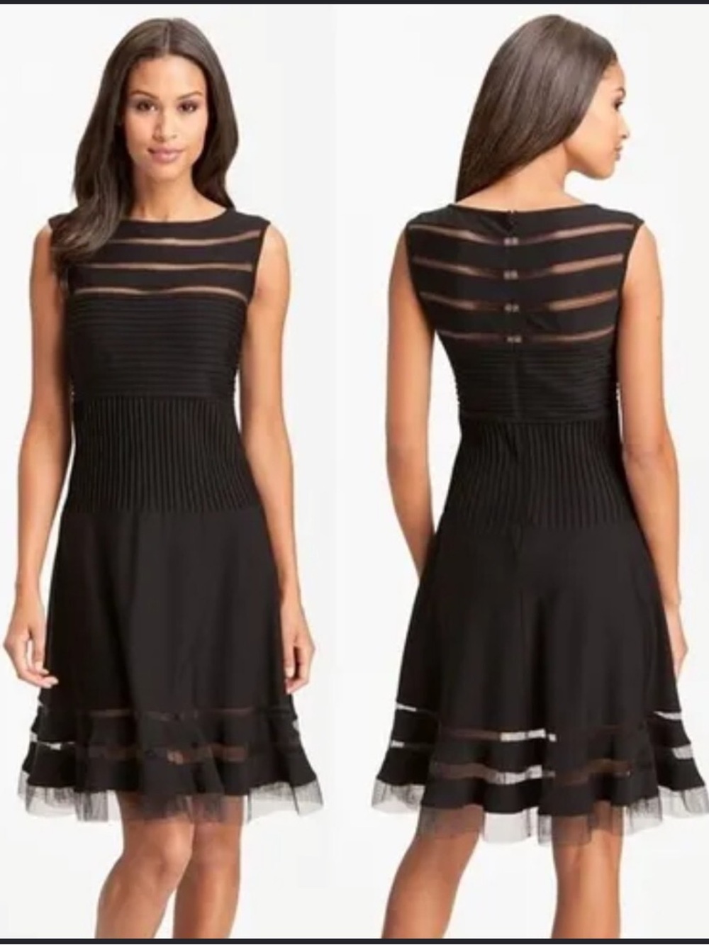 Tadashi Shoji Black Sheer-Striped Midi Dress - Picture 2 of 6